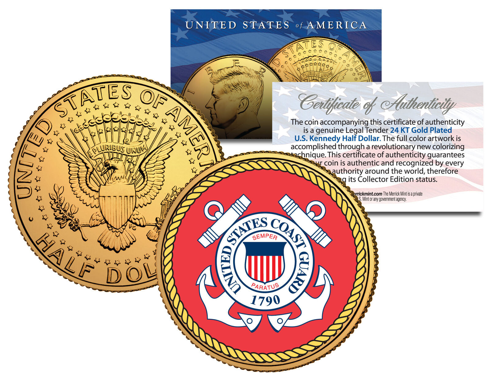 United States COAST GUARD *Emblem* 24K Gold Plated JFK Half Dollar Coin ... - $12.16
