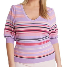 nwt Adyson Parker v-neck Sweater 2x short puff sleeve lilac Stripe knit ... - $6.92