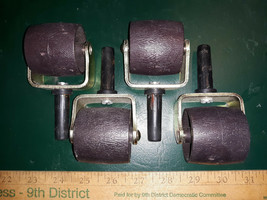 21DD98 Set Of 4 Bedframe Rollers: 1-3/4&quot; Wide, 1-7/8&quot; Diameter, 2-5/8&quot; Lift, Vgc - £7.41 GBP