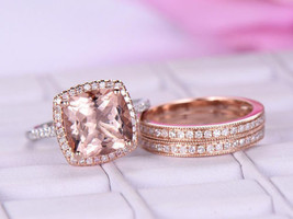 2.3ct Cushion Morganite &amp; Diamond 14k Rose Gold Finish Bridal Wedding Ri... - $74.79