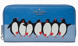 NWB Kate Spade LG Continental Wallet Blue Penguins ZipAround K4767 Gift Bag FS - £78.21 GBP