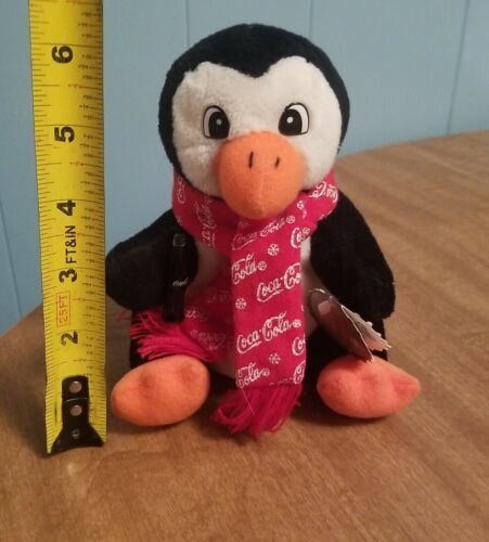 Primary image for Coca Cola Penguin w/Coke 1998 Bean Bag Plush With Snowflake Scarf 6" W/Tag NWT