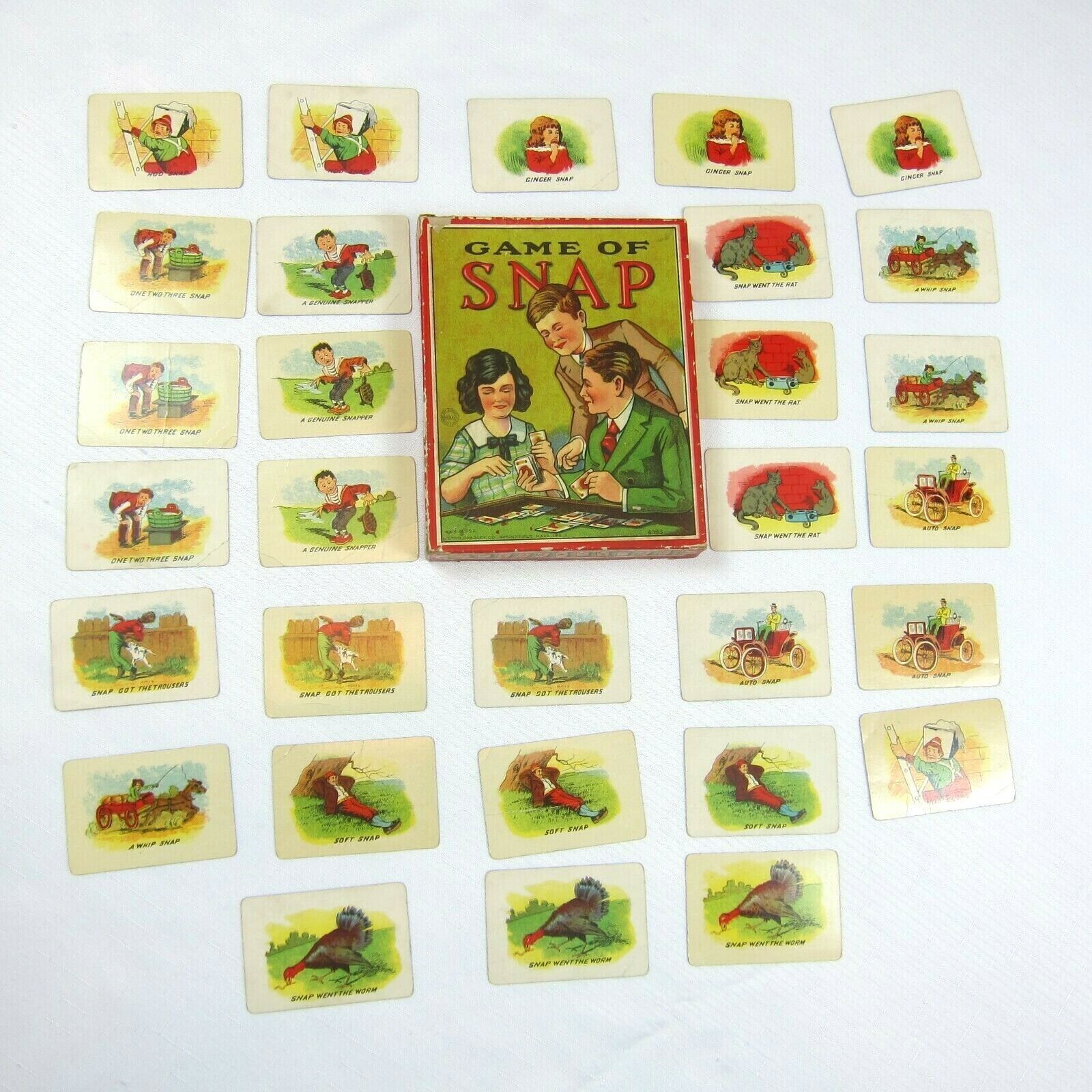 Antique 1905 Game of Snap 4383 Milton Bradley COMPLETE w/ Box Nice Graphics RARE - £39.37 GBP