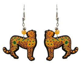 Tribal Pattern Cheetah Animal Graphic Dangle Earrings - Womens Fashion Handmade  - £11.62 GBP
