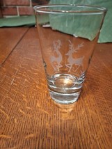 Vtg Etched Art Clear 14 Oz Glass W/Detailed Pair WH Reindeer Thick Bottom 5.75&quot;H - £4.00 GBP