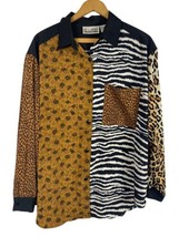 Vintage Animal Print Top Size Large Silky Button Down Blouse Art to Wear... - £36.61 GBP