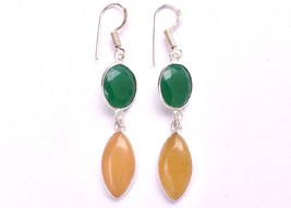 925 Plata de Ley Handcrafted Gema Amarillo Onix Oro / Chapado en Rosa Pendientes - £21.47 GBP+