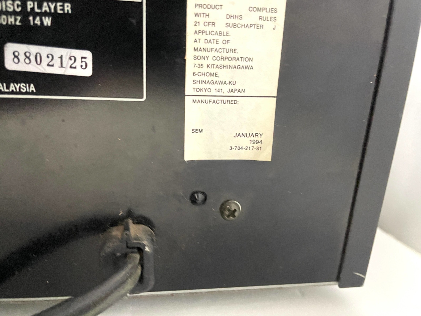 SONY CDP-C345 5 Disc Carousel CD Player Turns on DISC TRAY KEEPS OPENING  			