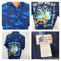 Waikiki Wear Hawaiian Aloha L Shirt Sailboat Plumeria Luau Beach Ukulele Vintage - £40.59 GBP