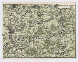 1924 Original Vintage Map Of Vicinity Of Guildford And Dorking Surrey / England - $24.22