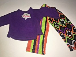18&quot; doll clothes hand made pajama outfit Halloween purple groovy top pants - £8.11 GBP