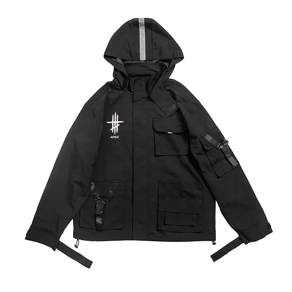 Techwear Streetwear Black Jacket for Men Fashion Waterproof Windbreaker - £290.56 GBP