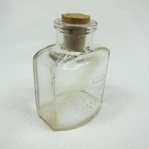 Antique 1890s Square Glass Ink Bottle w/ Cork Hand Blown Bubbles AH ABBOTT &amp; CO - £15.66 GBP