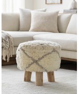 Sommatino Cream Wool Ottoman With Mango Wood Base From India - $95.88