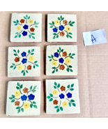 6 Vintage Talavera Tiles Hand Painted Flowers 4-1/4&quot; Square Mexico lot A - $19.99