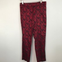 White House Black Market Pant 6 Red Jacquard Ankle Crop Flat Front Slim Fit - $21.09
