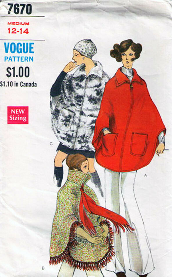 Primary image for Vintage 1960's Misses' PONCHO Vogue Pattern 7670-v Size 12-14