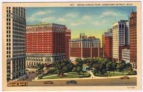 Primary image for Postcard Grand Circus Park Downtown Detroit Michigan