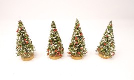 Vintage Christmas Village Trees Lot of 4 Trees Flocked with Ornaments - $5.89