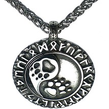 Paw Print Yin Yang Necklace Stainless Steel Viking Helm of Awe Rune Wolf Pendant - £22.49 GBP