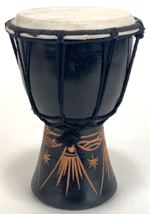 Small Indonesian Djembe Drum Hand Decorated-8” Tall &amp; 5”-Wide Wood Carved - £37.28 GBP