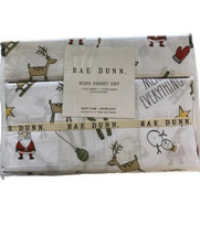 Rae Dunn Merry Everything Christmas Holiday Santa Snowman King Size Sheet Set - £46.98 GBP