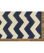 Hand Tufted Chevron Zig Zag Blue 6&#39; x 9&#39; Contemporary Woolen Area Rug Ca... - $650.64 CAD