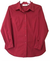 Simonton Says Womens Long Sleeve Button Up Stretch Size M Red Shirt Blouse - £17.05 GBP