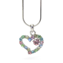 Multi Color Crystal Heart with Pink Solitaire Pendant Necklace White Gold - £11.32 GBP