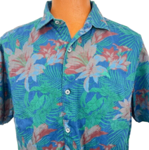 Tommy Bahama Hawiian Aloha L Shirt Hibiscus Palm Leaves Orchids Tropical Texture - £33.80 GBP