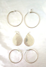 3 Pair Silver Tone Metal Earrings Fashion Statement 2 are 2&quot; / 1 is 2.5 inches - £6.33 GBP