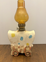 Vintage Ceramic Covered Wagon Collectible Kerosene Oil Lamp 10 Inch Tall - $24.17