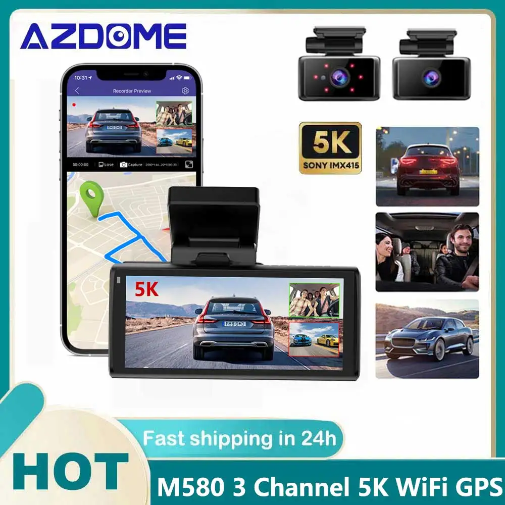 Azdome M580 Car Dvr 5K Dash Cam Gps 3 Cameras 4K+1080P+1080P Wi Fi Free App - £163.93 GBP+