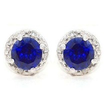 2.05CT Simulated Blue Sapphire Halo Stud Earrings 14K White Gold Plated ... - £30.86 GBP