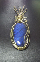 Wp97 .925 argentium sterling silver wire wrap pendant with blue labradorite - £67.86 GBP
