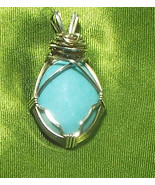 Wp49 .925 argentium sterling silver wire wrap pendant with turquoise - £37.45 GBP