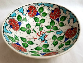 Vintage Hand Painted Handmade Large Bowl Bright Flora Colors Decor 8&quot; Wide - £36.14 GBP
