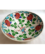Vintage Hand Painted Handmade Large Bowl Bright Flora Colors Decor 8&quot; Wide - £36.05 GBP