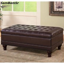 Storage Ottoman with Tufted Accents Dark Brown Leather Like,Organize,Hom... - £156.92 GBP