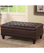 Storage Ottoman with Tufted Accents Dark Brown Leather Like,Organize,Hom... - $273.70 CAD