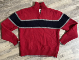 Vtg Gap Sweater Wool Red Navy Stripe Pullover 1/4 Zip Long Sleeve Mens Medium - £21.03 GBP