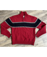 Vtg Gap Sweater Wool Red Navy Stripe Pullover 1/4 Zip Long Sleeve Mens M... - £21.09 GBP
