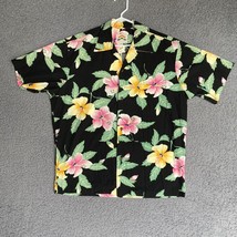 Pineapple Juice Hawaiian Shirt Adult Large Black floral Button Up Camp Outdoor - £22.61 GBP