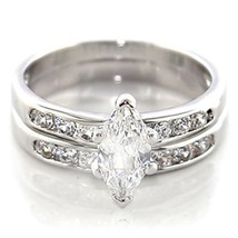 Marquise Austrian Zircon Wedding Band Promise Ring 14k White Gold over Base - $39.99