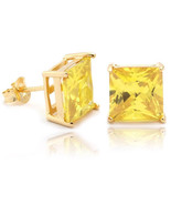 Princess Cut Canary Yellow Austrian Zircon Stud Earrings 14k gold over Base - £26.98 GBP+