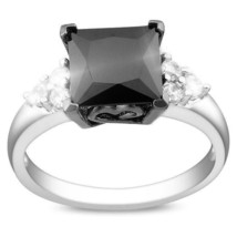 Princess Black Austrian Zircon Engagement Promise Ring White 14k over 925  - £39.95 GBP