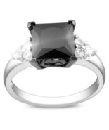 Princess Black Austrian Zircon Engagement Promise Ring White 14k over 925  - £39.33 GBP