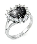 Black White Austrian Zircon Heart Shaped Ring White 14k Gold over 925 SS - $1,043.09 MXN