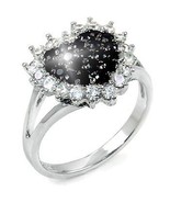 Black White Austrian Zircon Heart Shaped Ring White 14k Gold over 925 SS - £43.18 GBP