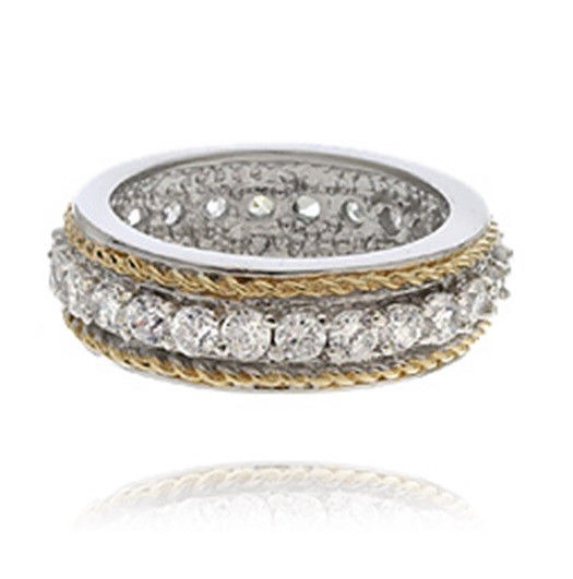 Austrian Zircon Two Tone Rope Ring Band 14k Yellow White Gold Over 925 SS - $54.65